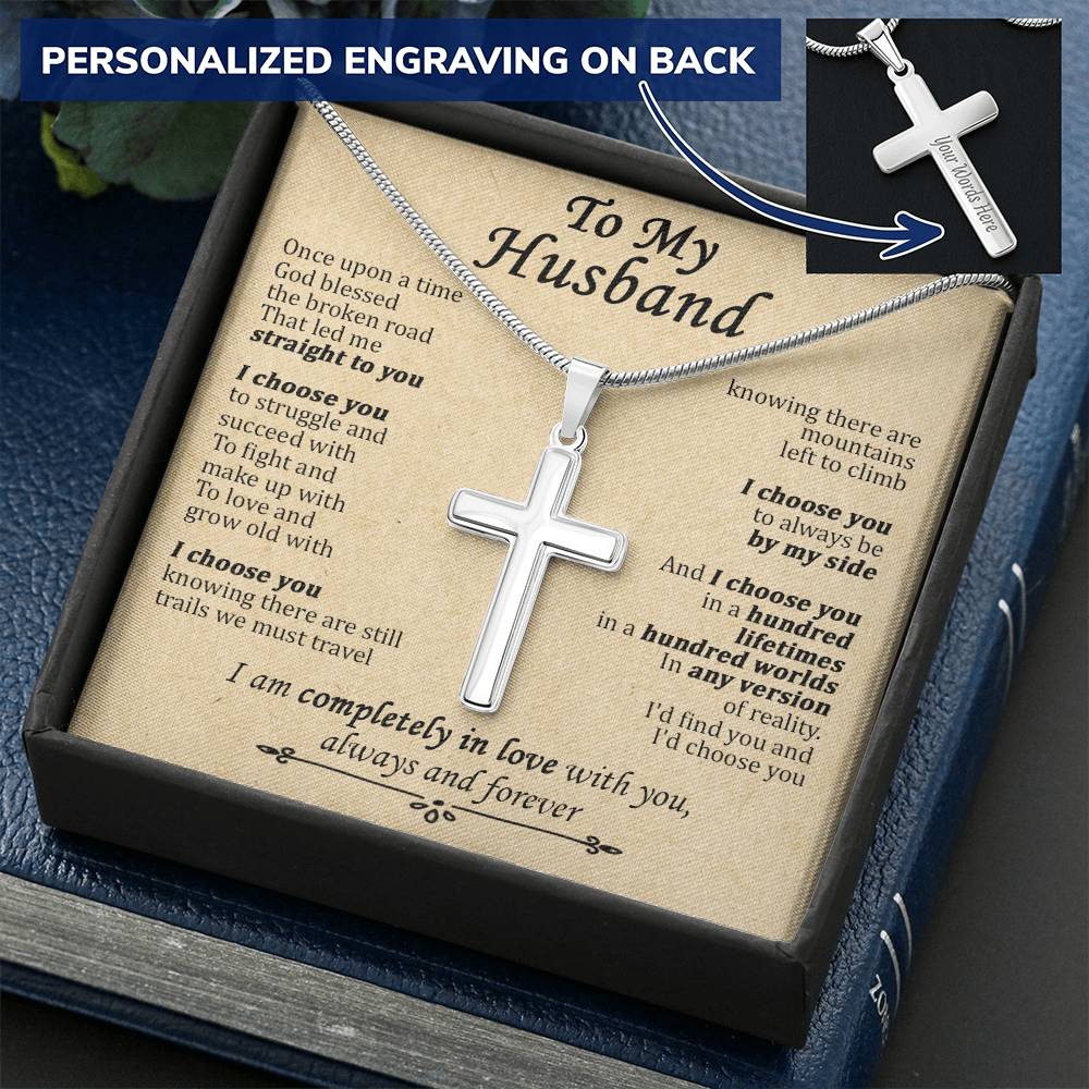 For Husband - Any Version Of Reality - Cross Customize Engraved Cross Necklace