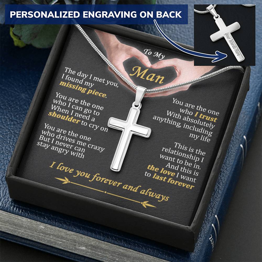 For Your Man - Who I Trust - Cross Customize Engraved Cross Necklace