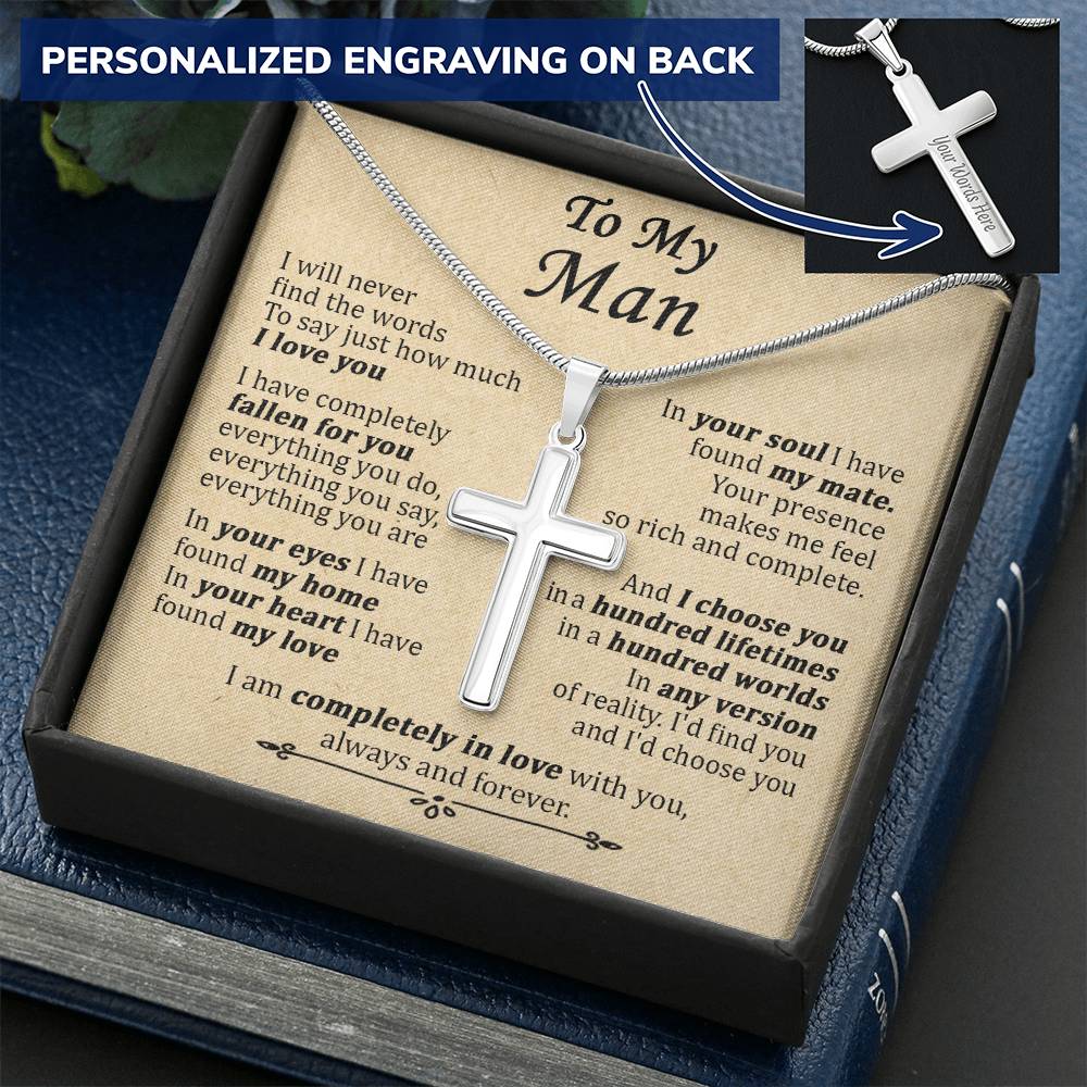 For Your Man - Find The Words - Cross Customize Engraved Cross Necklace