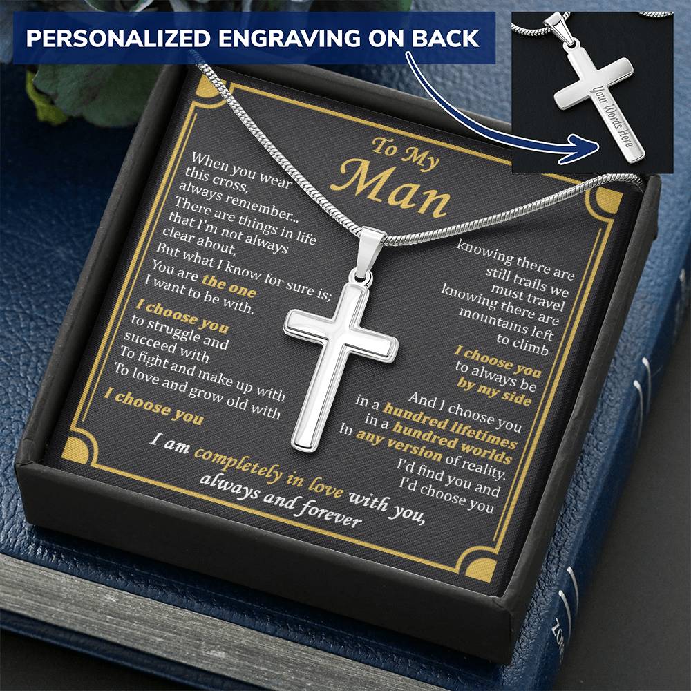 For Your Man - Any Version - Cross Customize Engraved Cross Necklace