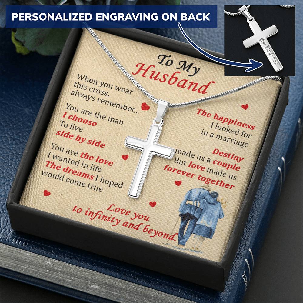 For Husband - Live Side By Side - Cross Customize Engraved Cross Necklace