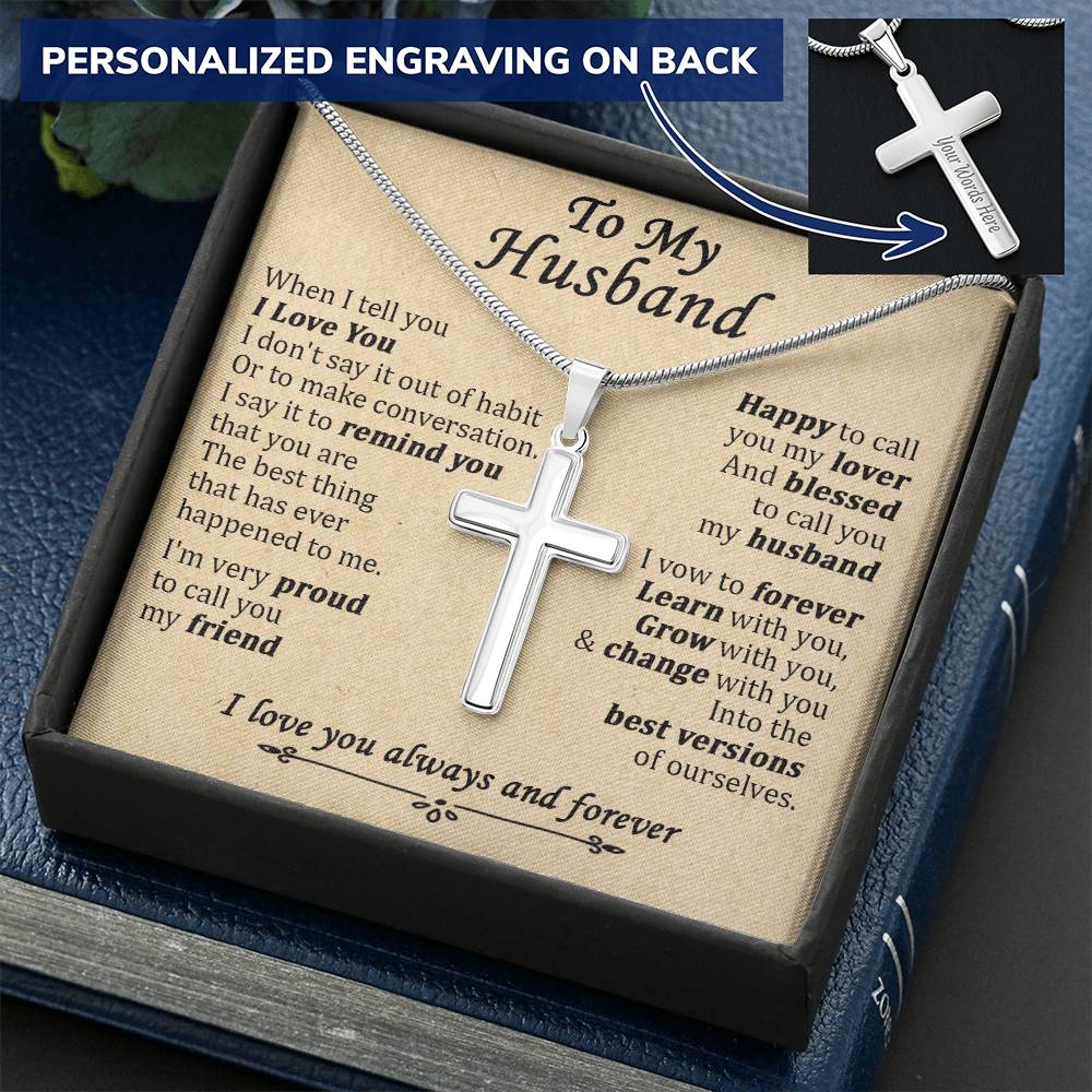 For Husband - Call You My Lover - Cross Customize Engraved Cross Necklace