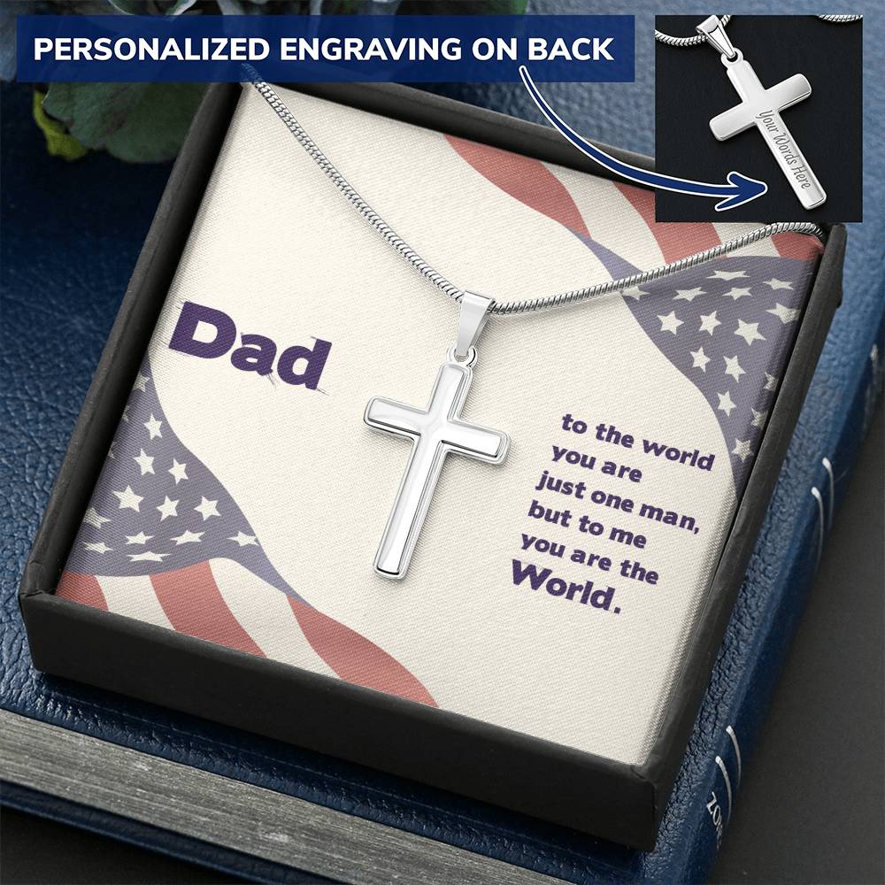 Gift For Dad  Customize Cross Necklace  Father Daughter  To My Dad Customize Engraved Cross Necklace