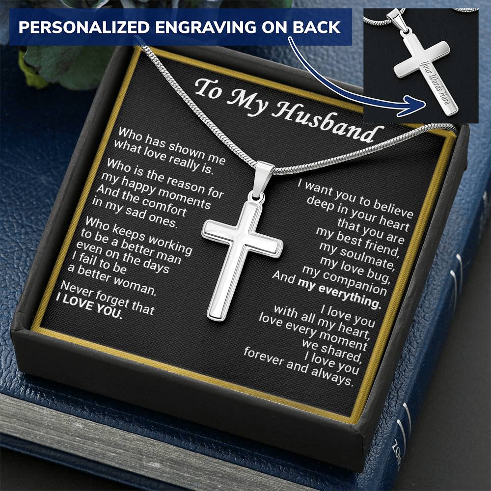Gift For Husband - My Love Bug - Cross Customize Engraved Cross Necklace