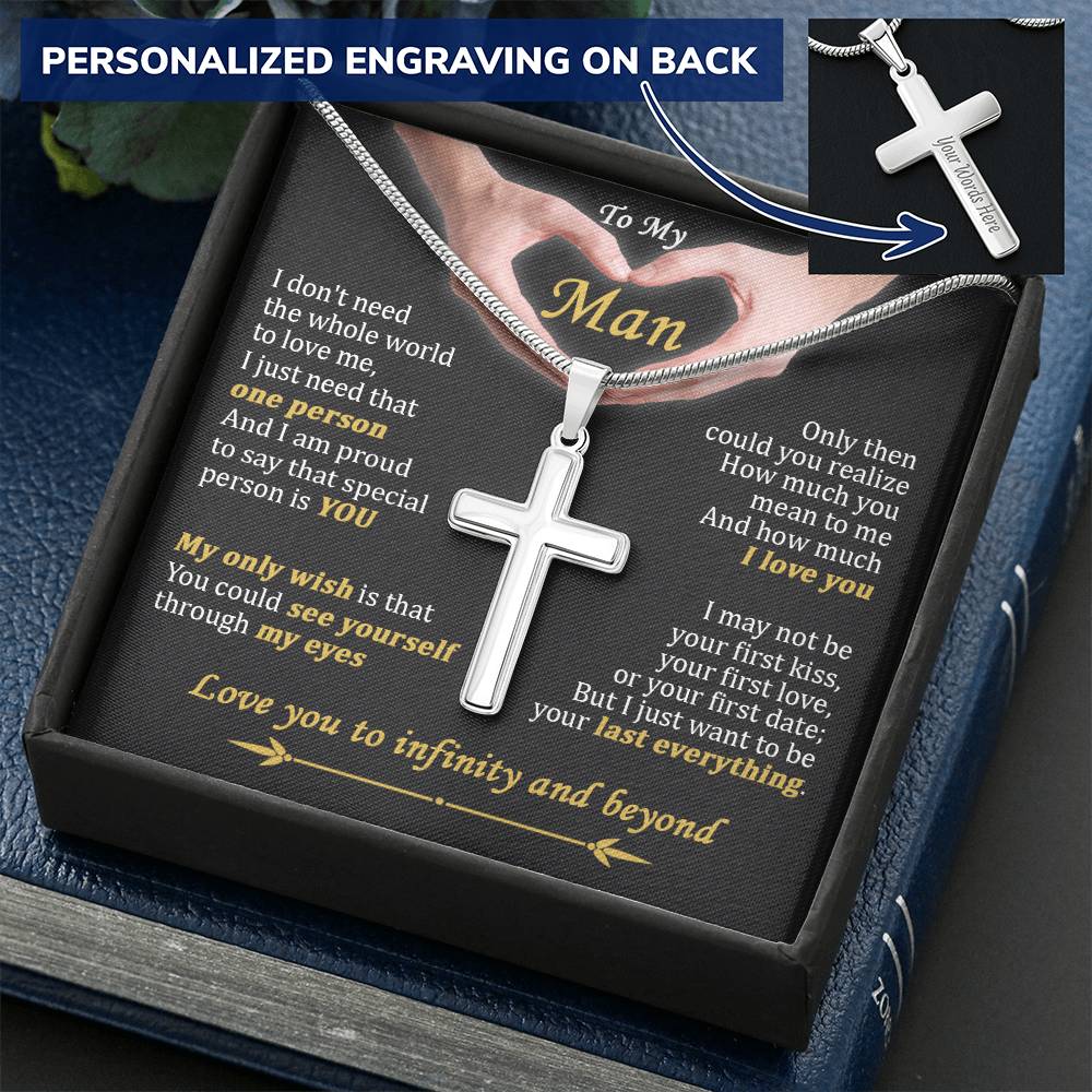 For Your Man - How Much I Love You - Cross Customize Engraved Cross Necklace