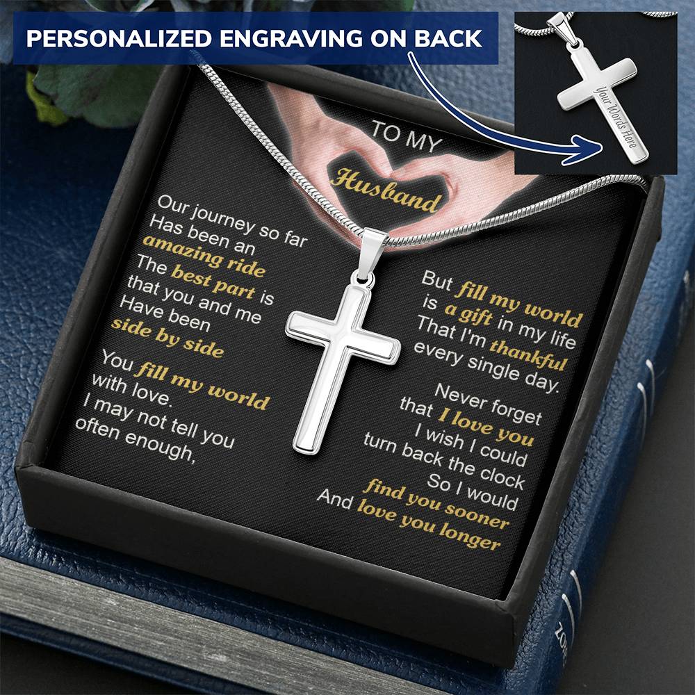 For Husband - Best Part - Cross Customize Engraved Cross Necklace