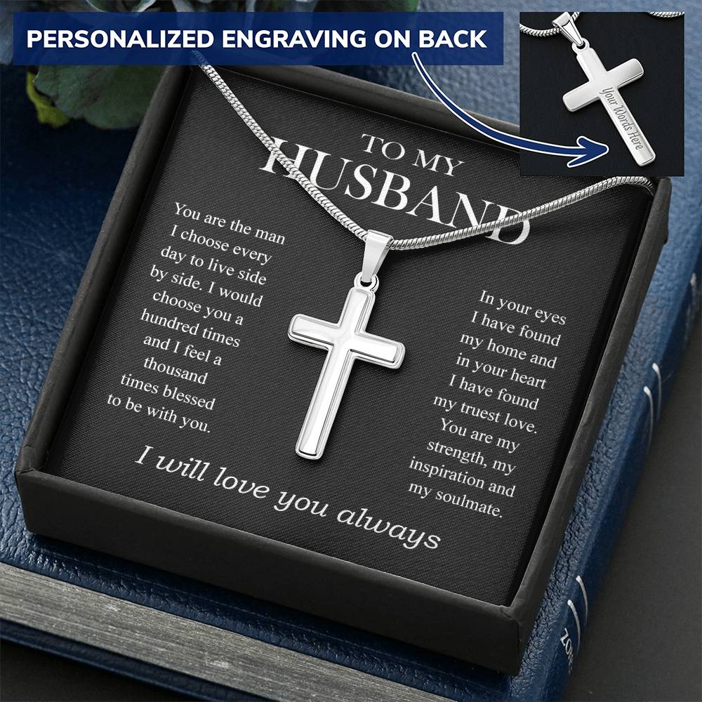 Gift For Husband - Cross Necklace For Men To My Husband From Wife Husband Birthday Gift 1 Customize Engraved Cross Necklace