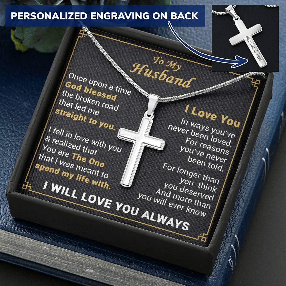 For Husband - Longer Than You Think - Cross Customize Engraved Cross Necklace