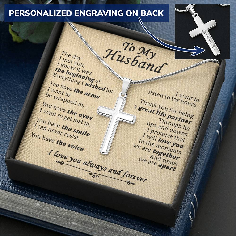 For Husband - The Beginning Of Everything - Cross Customize Engraved Cross Necklace