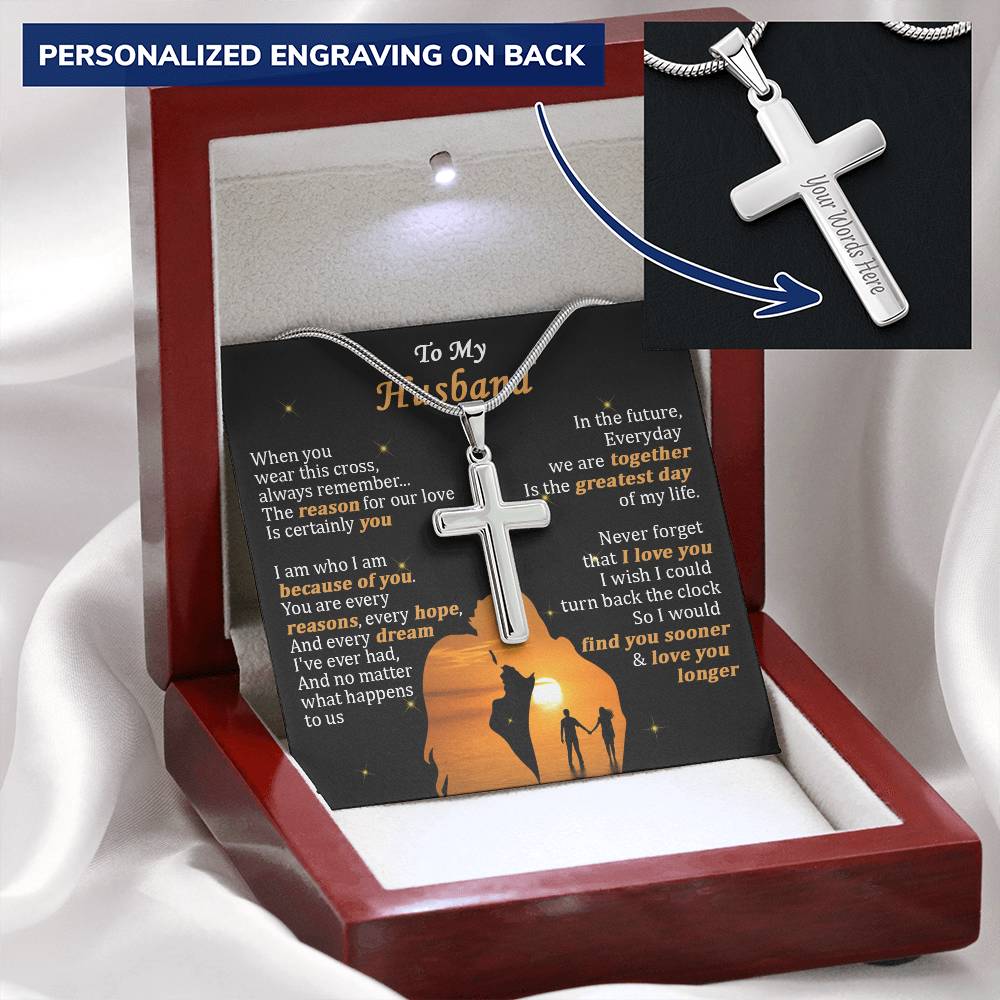 For Husband - Our Love - Cross Customize Engraved Cross Necklace