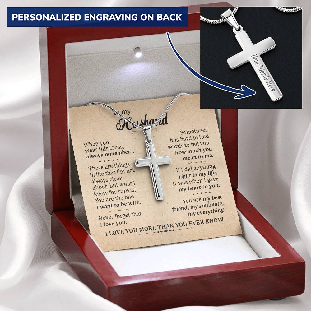 For Husband - My Soulmate My Everything - Cross Customize Engraved Cross Necklace