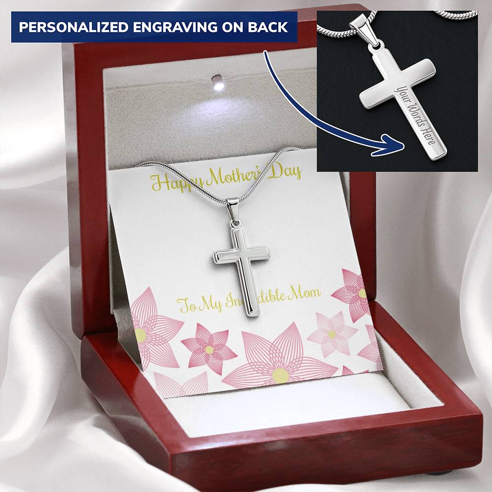 A Cross For An Incredible Mom Customize Engraved Cross Necklace