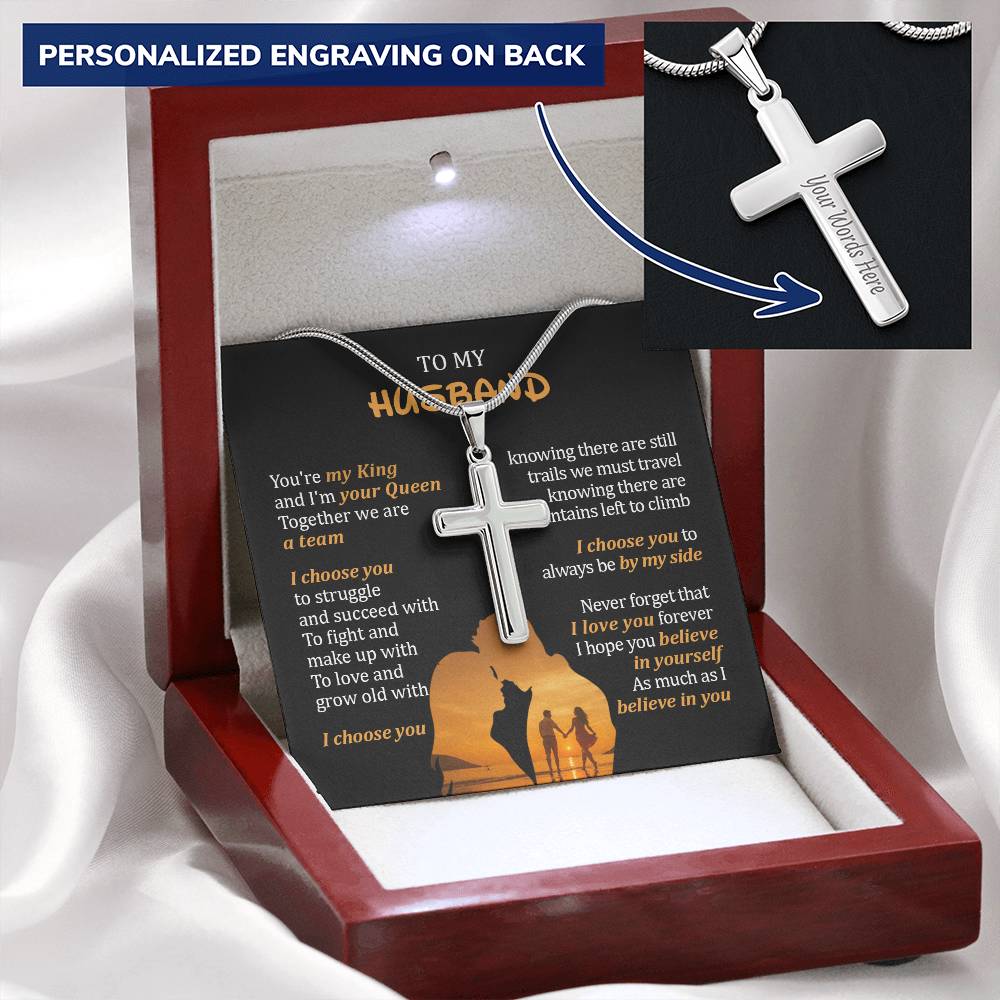For Husband - I Love You Forever - Cross Customize Engraved Cross Necklace
