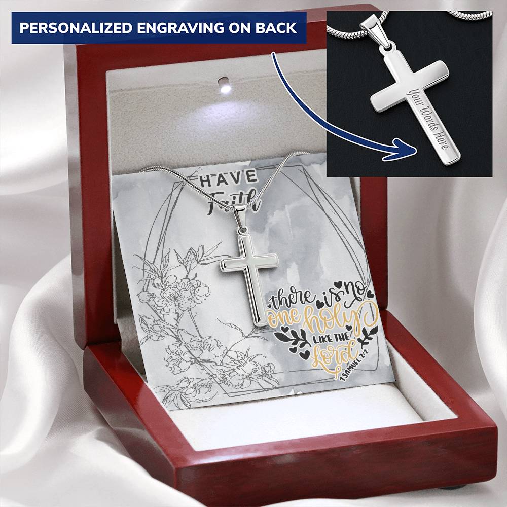 Dad To Son Gifts - There Is No One Holy Like The Lord Customize Engraved Cross Necklace
