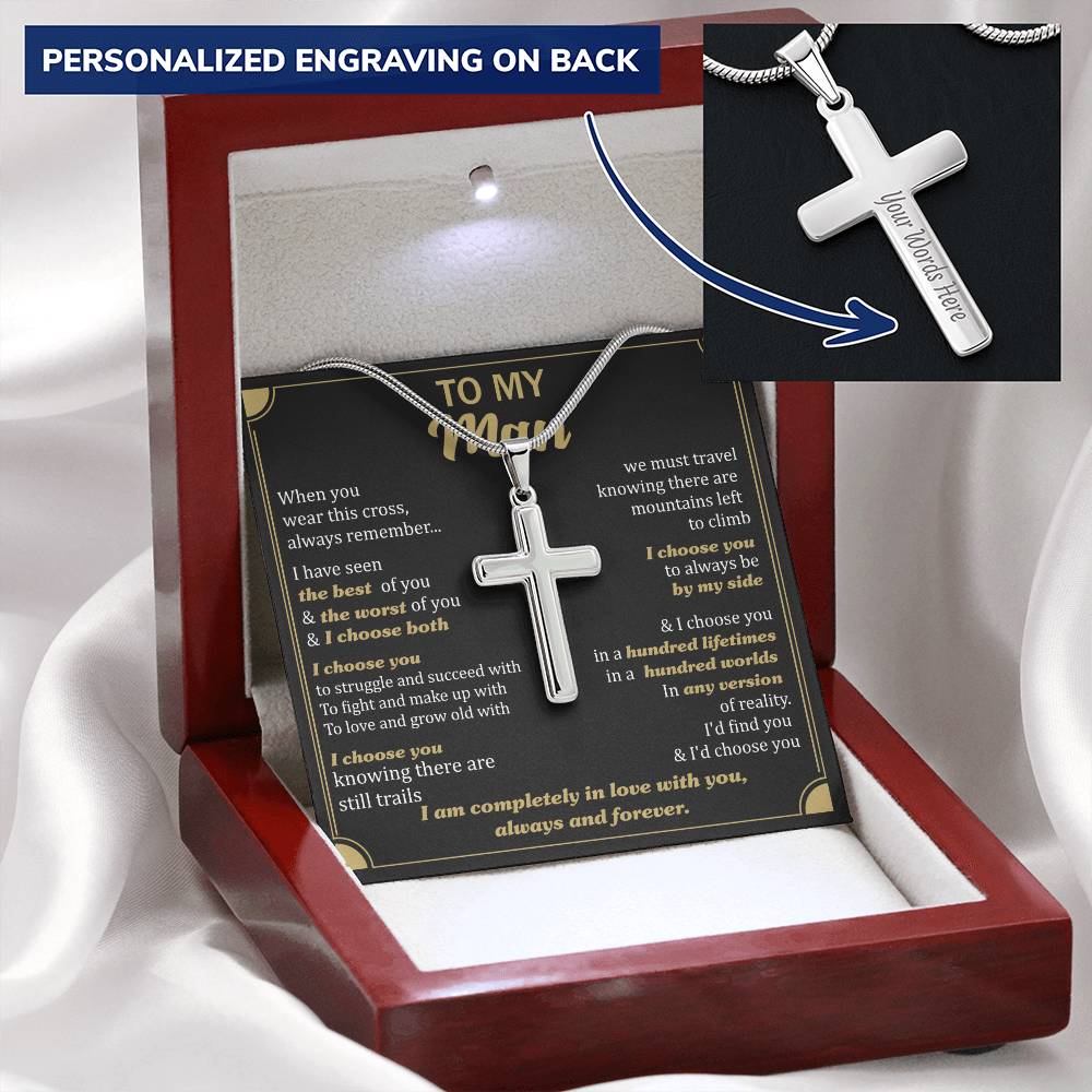 For Your Man - Choose You - Cross Customize Engraved Cross Necklace