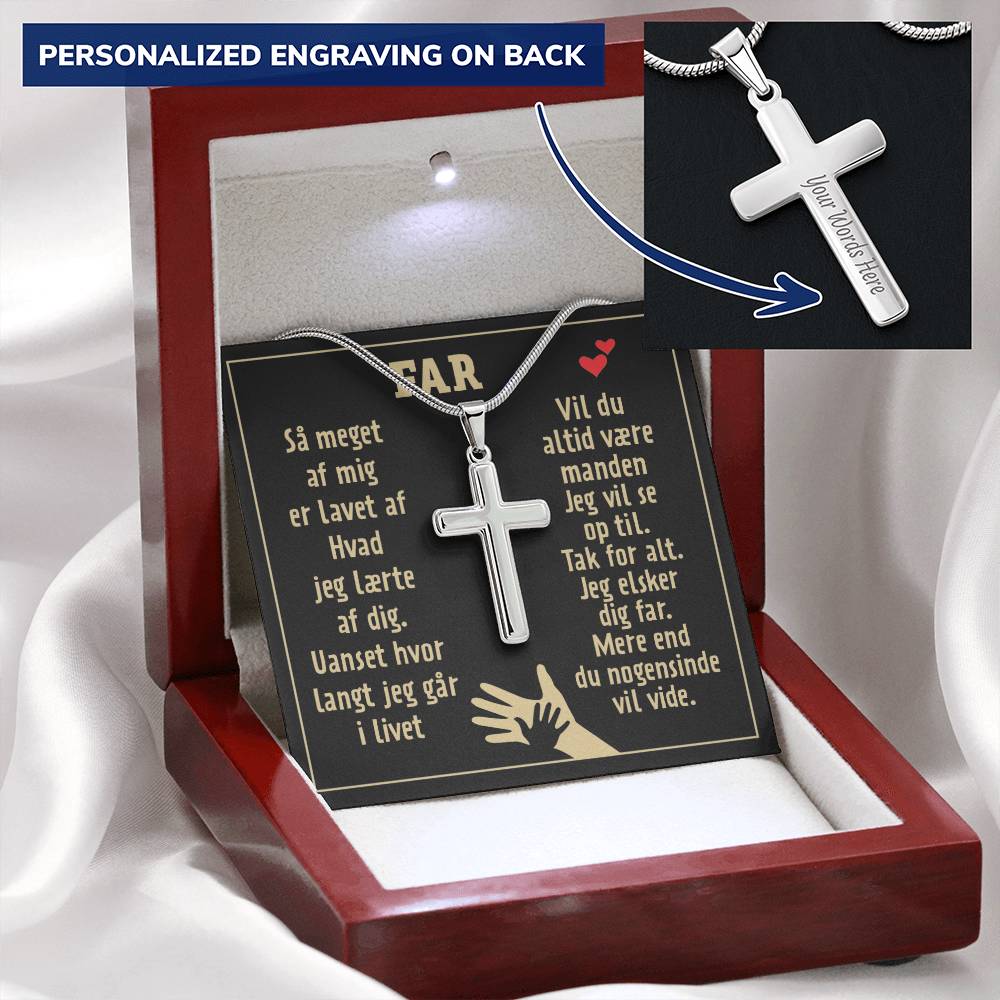Gave Til Far - Korshalskæde Customize Engraved Cross Necklace