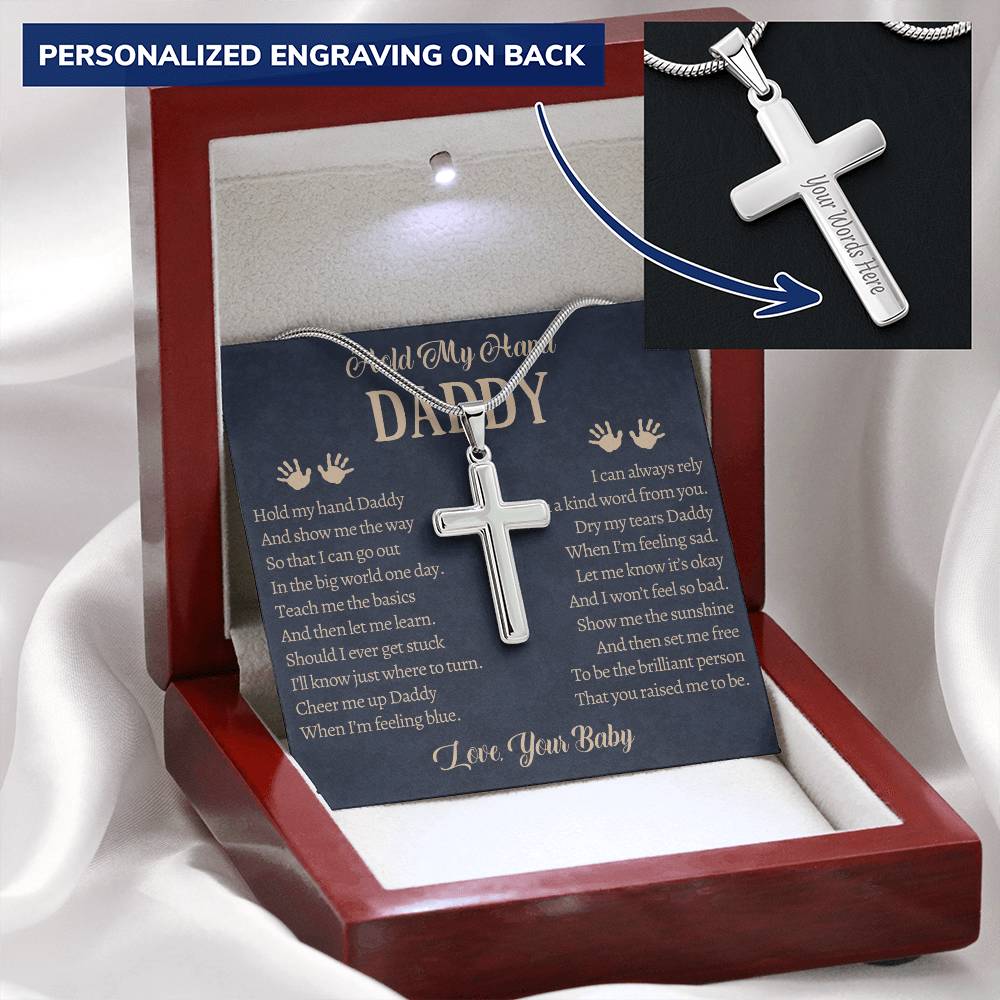 Fathers Day Gift From Baby Customize Father Gift From Baby Hold My Hand Daddy Gift Daddy 1 Customize Engraved Cross Necklace