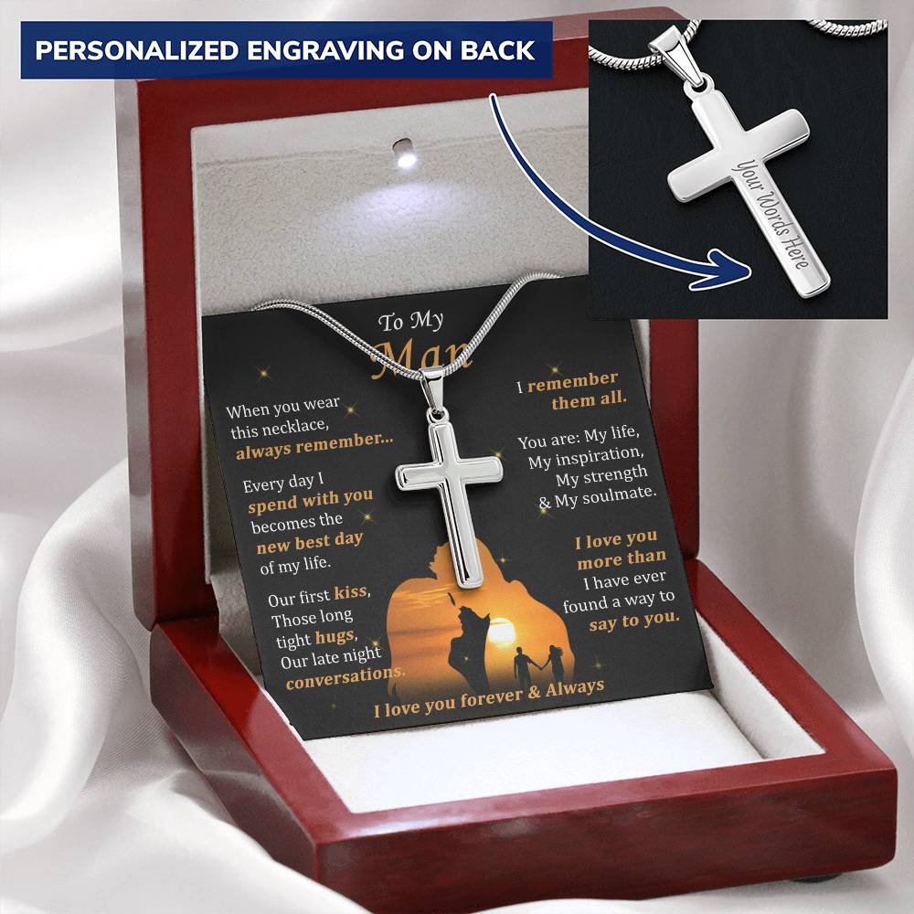 For Your Man - Long Tight Hugs - Cross Customize Engraved Cross Necklace