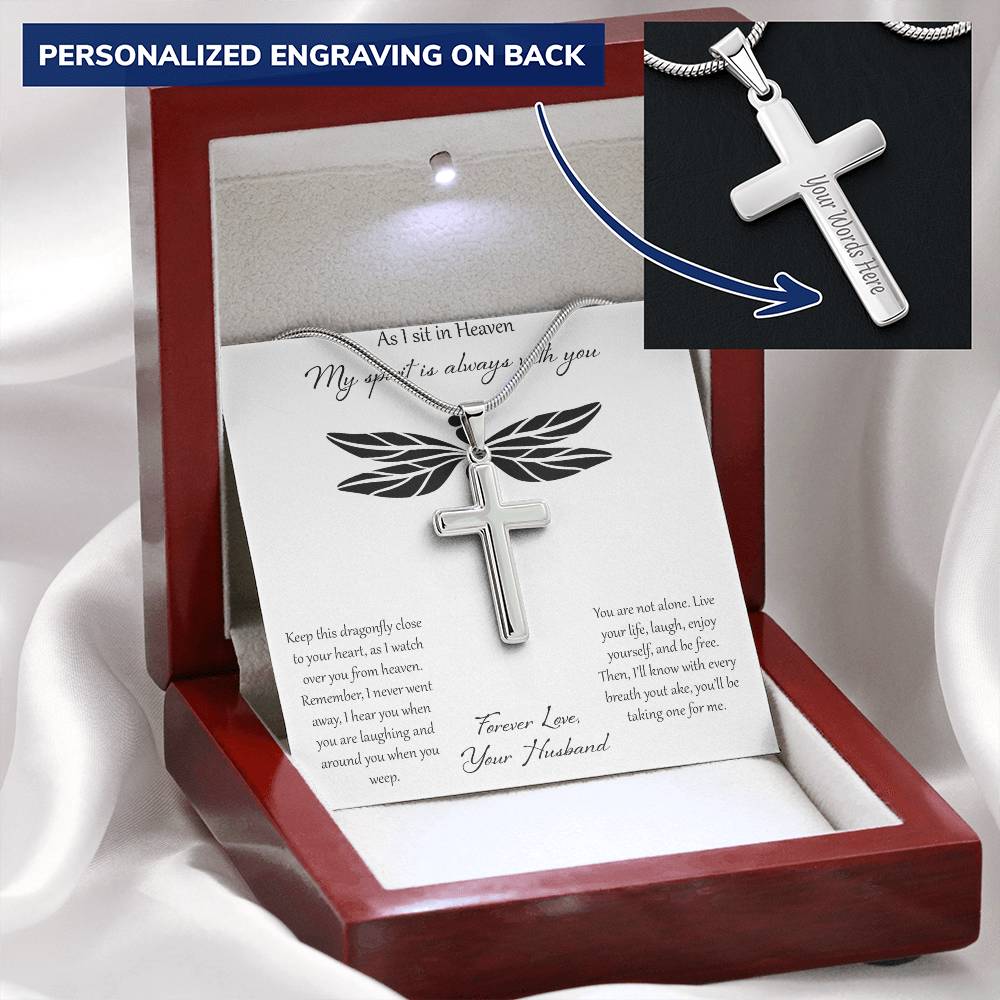 As I Sit In Heaven My Spirit Is Always With You - Husband Customize Engraved Cross Necklace