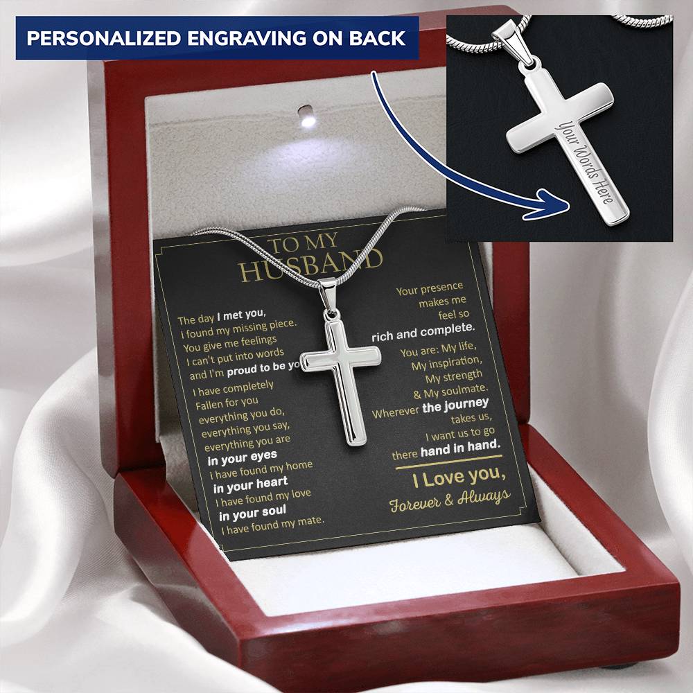For Husband - I'm Proud To Be Yours - Cross Customize Engraved Cross Necklace