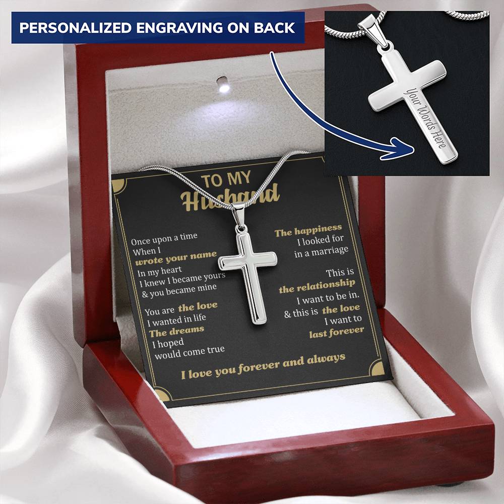 For Husband - Your Name In My Heart- Cross Customize Engraved Cross Necklace