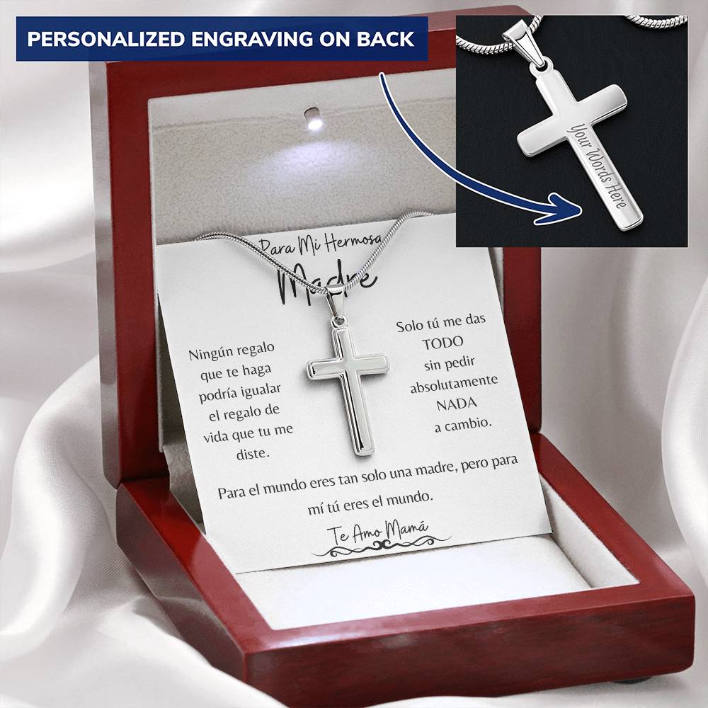 Engraved Cross Necklace For Mom Customize Engraved Cross Necklace