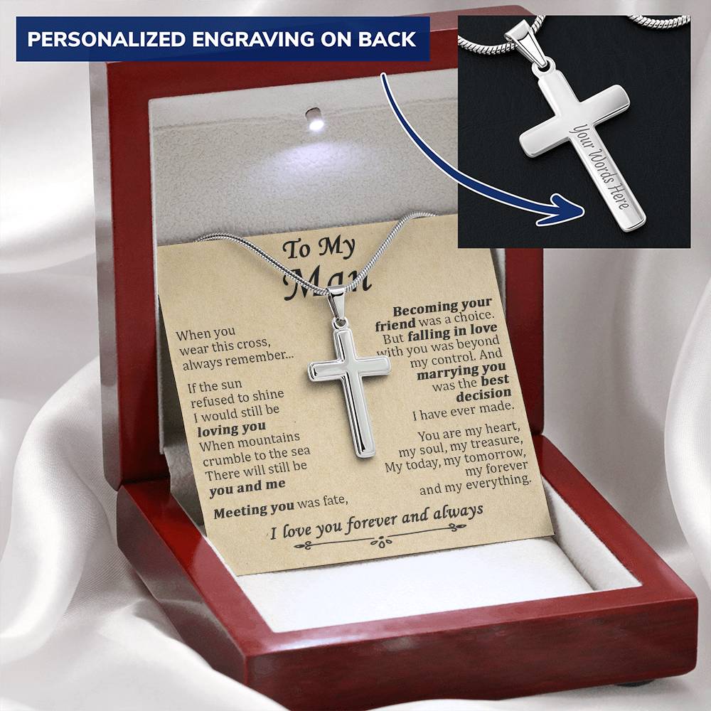For Your Man - You And Me - Cross Customize Engraved Cross Necklace