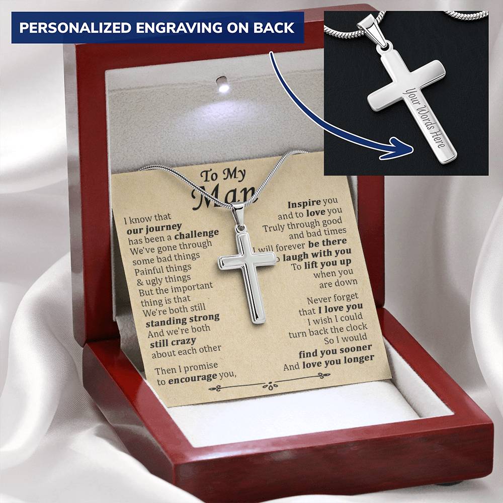 For Your Man - When You Are Down - Cross Customize Engraved Cross Necklace