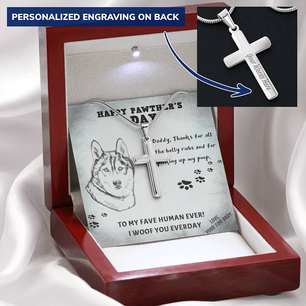 Dog Dad 4 Customize Engraved Cross Necklace