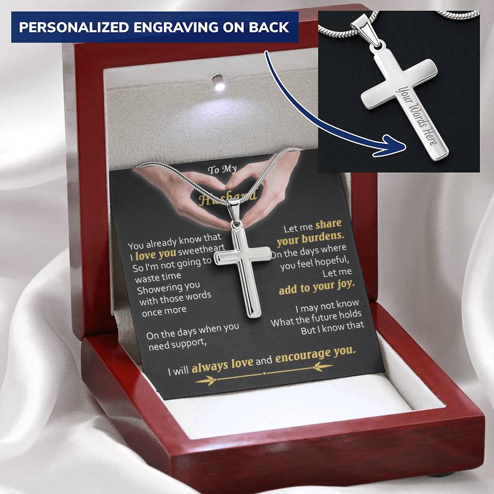 For Husband - Love You Sweetheart - Cross 1 Customize Engraved Cross Necklace