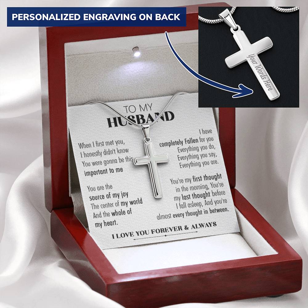 For Husband - Every Thought 2 - Cross Customize Engraved Cross Necklace