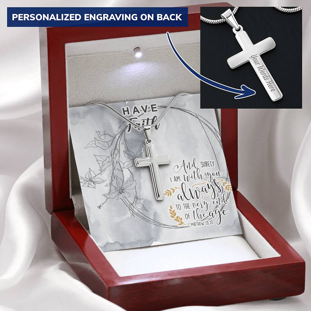 Dad To Son Gifts - And Surely I Am With You Always To The Very End Of The Age Customize Engraved Cross Necklace