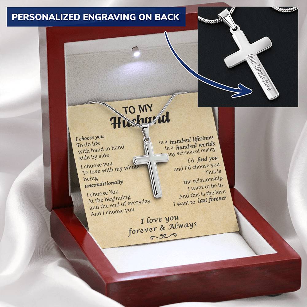 For Husband - Hundred Lifetimes - Cross Customize Engraved Cross Necklace