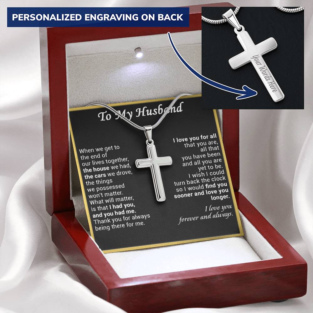 Gift For Husband - The Clock - Cross Customize Engraved Cross Necklace