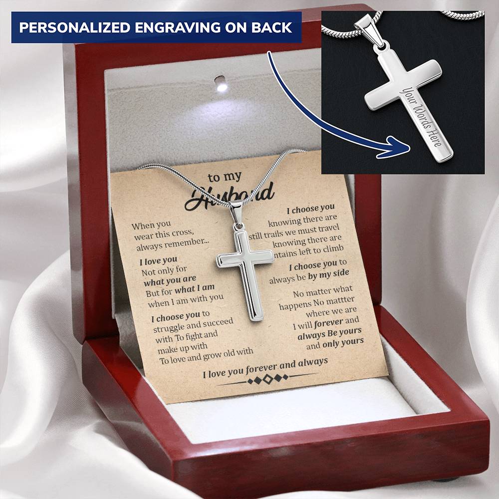 For Husband - When I Am With You - Cross Customize Engraved Cross Necklace