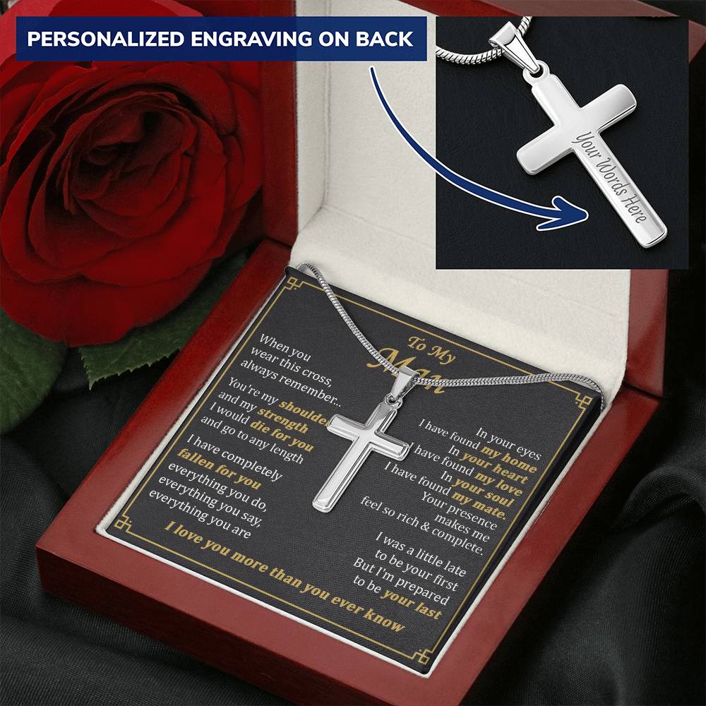 For Your Man - Go To Any Length - Cross Customize Engraved Cross Necklace