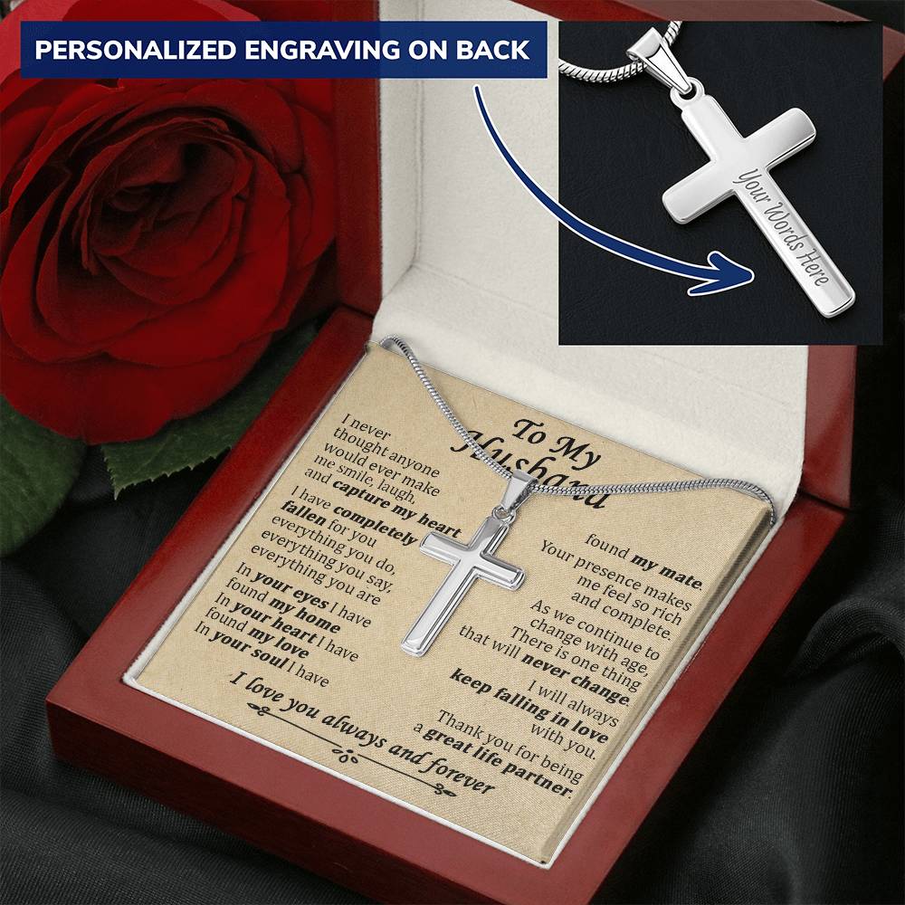 For Husband - Keep Falling In Love - Cross Customize Engraved Cross Necklace