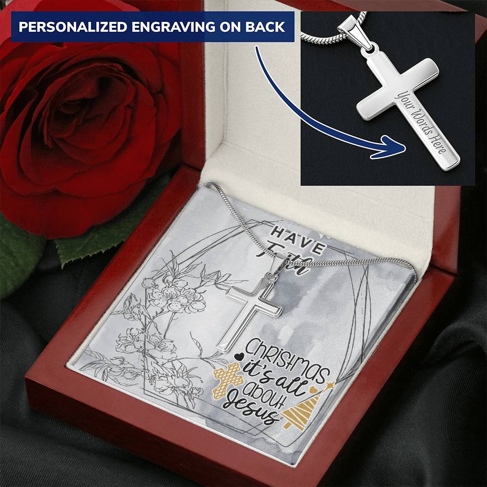 Dad To Son Gifts Cross Necklace Chain Bible Verse - Christmas It's All About Jesus Customize Engraved Cross Necklace