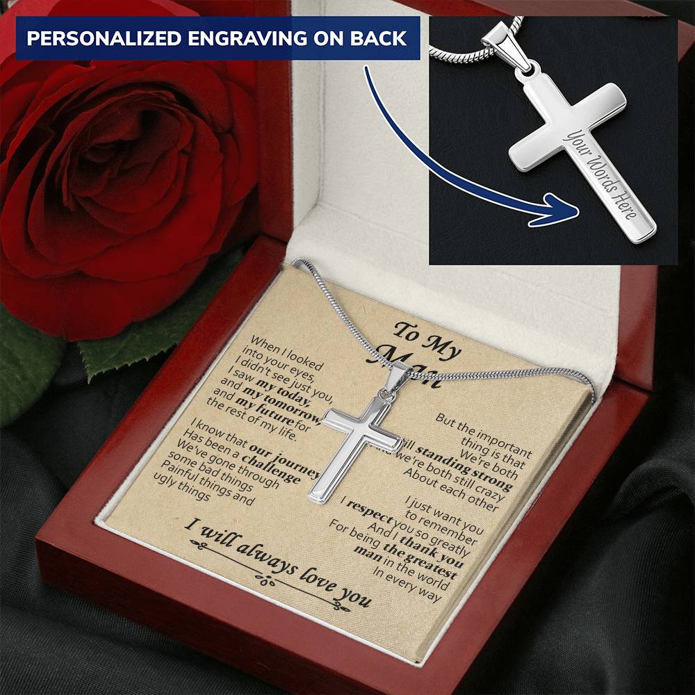 For Your Man - The Greatest Man - Cross Customize Engraved Cross Necklace