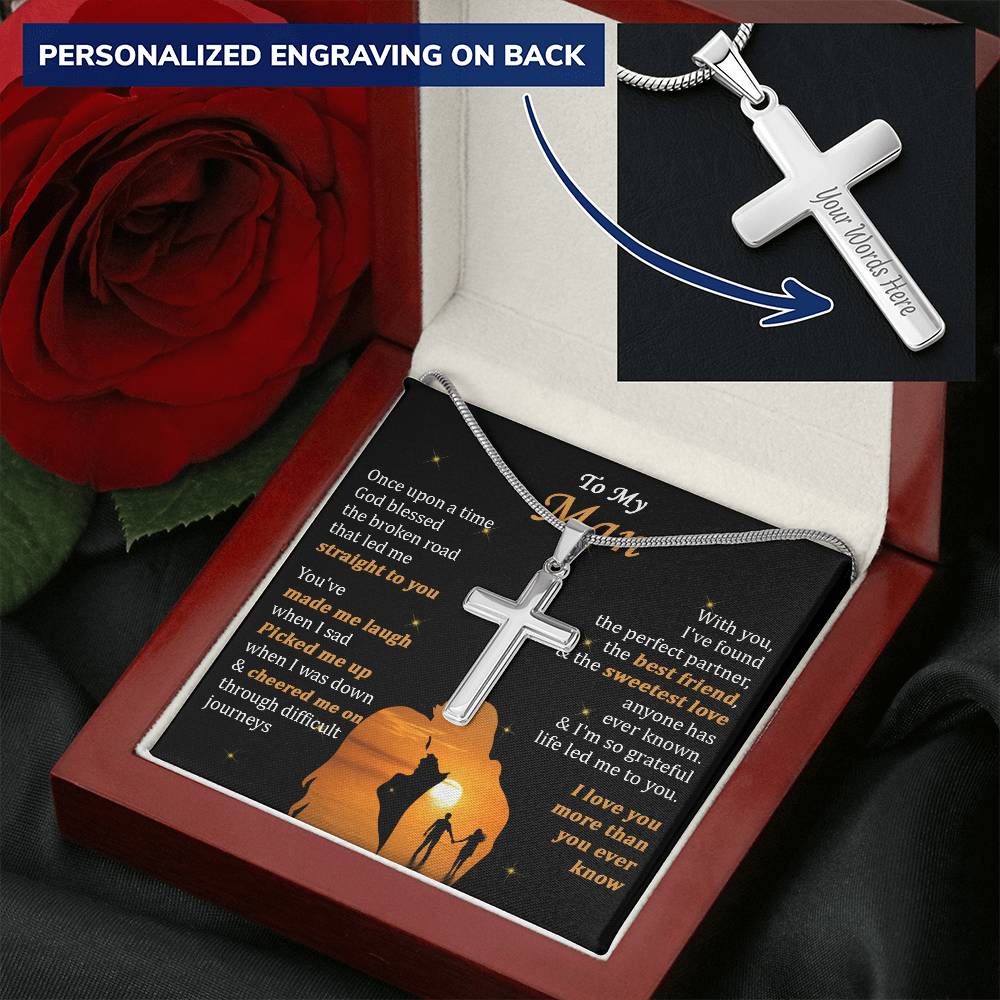 For Your Man - Life Led Me To You - Cross Customize Engraved Cross Necklace