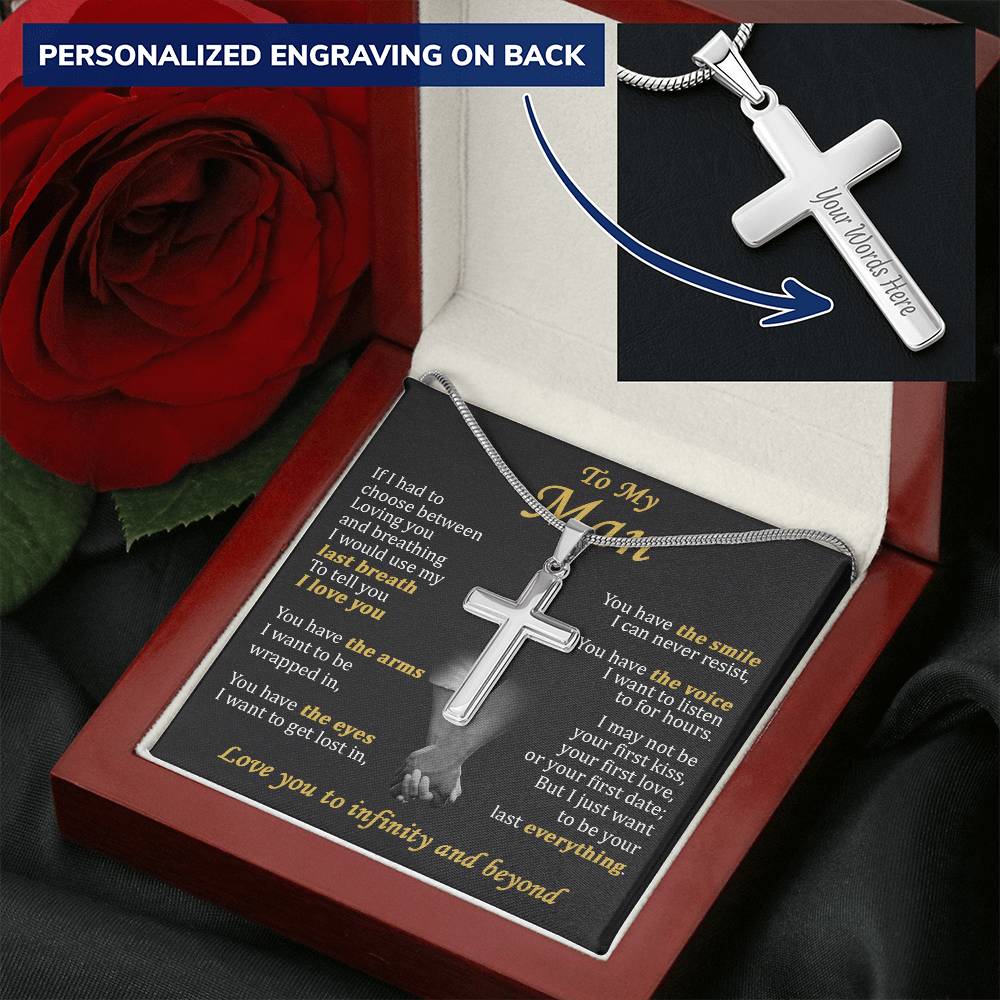 For Your Man - Wrapped In Your Arms - Cross Customize Engraved Cross Necklace