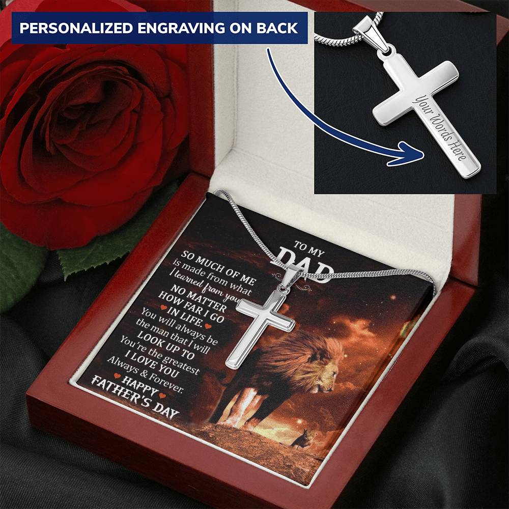Gift For Dad  Happy Father's Day Customize Engraved Cross Necklace