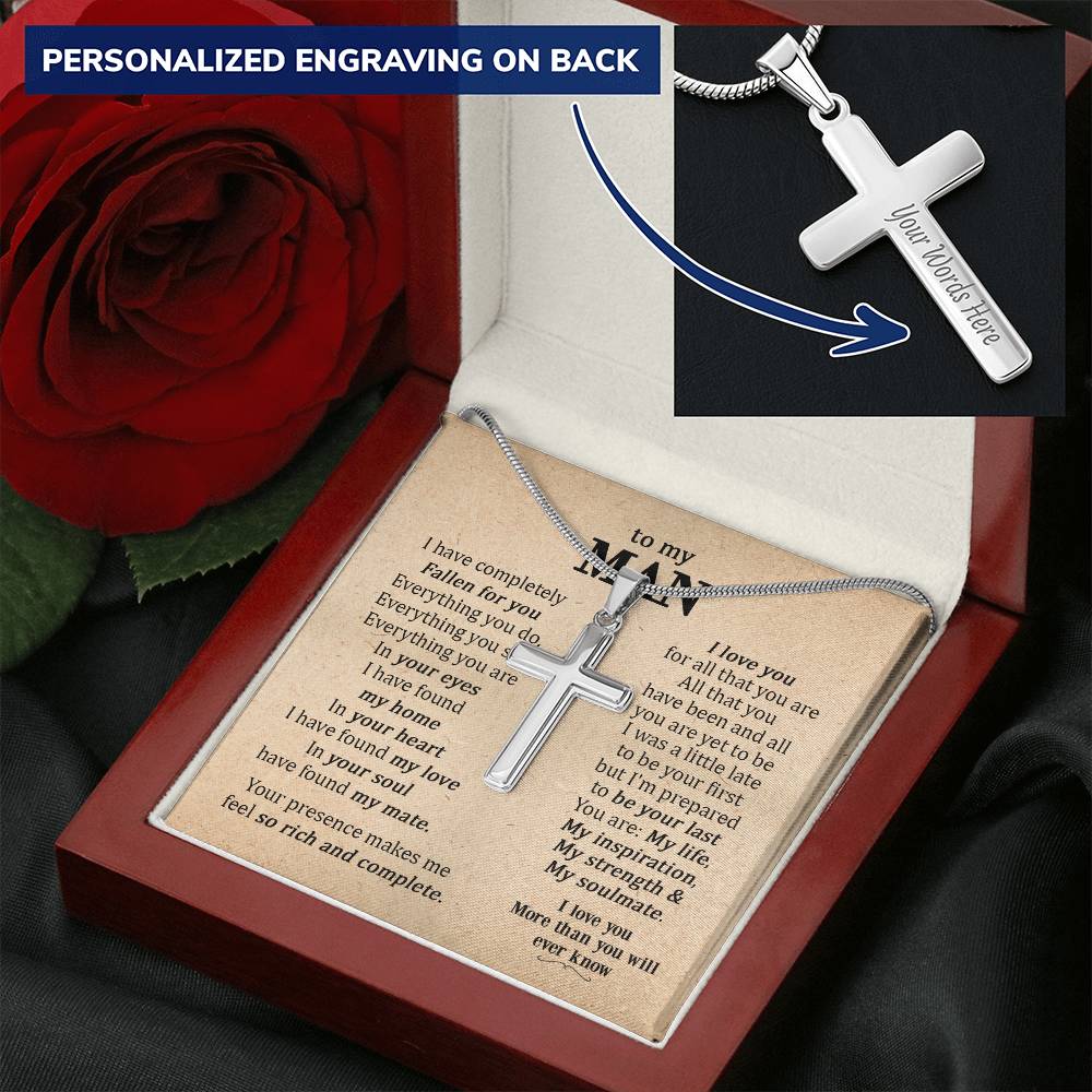 For Your Man - Fallen For You - Cross Customize Engraved Cross Necklace