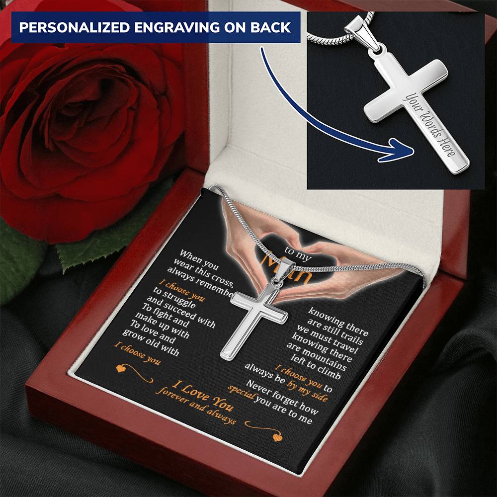 For Your Man - Grow Old With You 2 - Cross Customize Engraved Cross Necklace