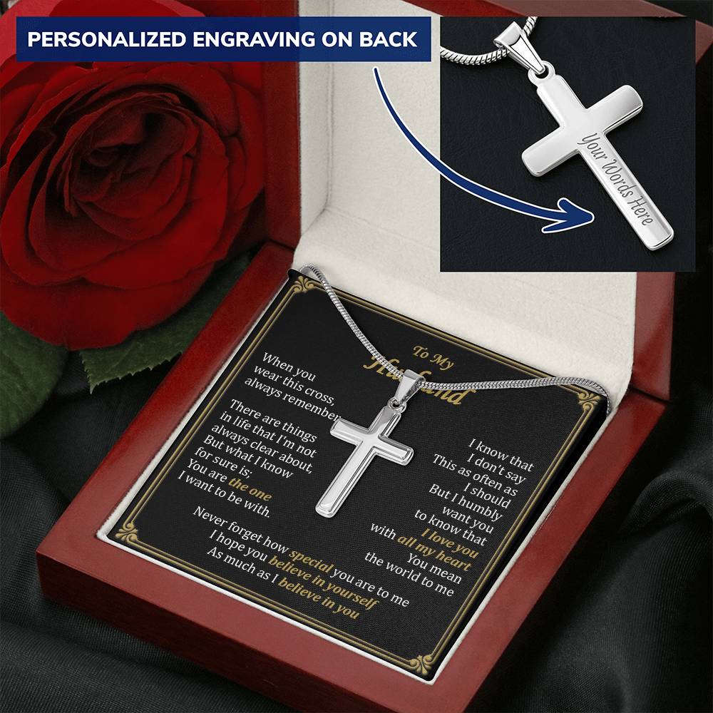 For Husband - Believe In You - Cross Customize Engraved Cross Necklace
