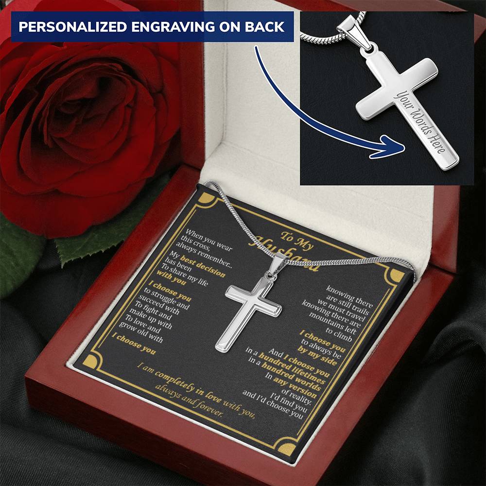 For Husband - Share My Life With You - Cross Customize Engraved Cross Necklace