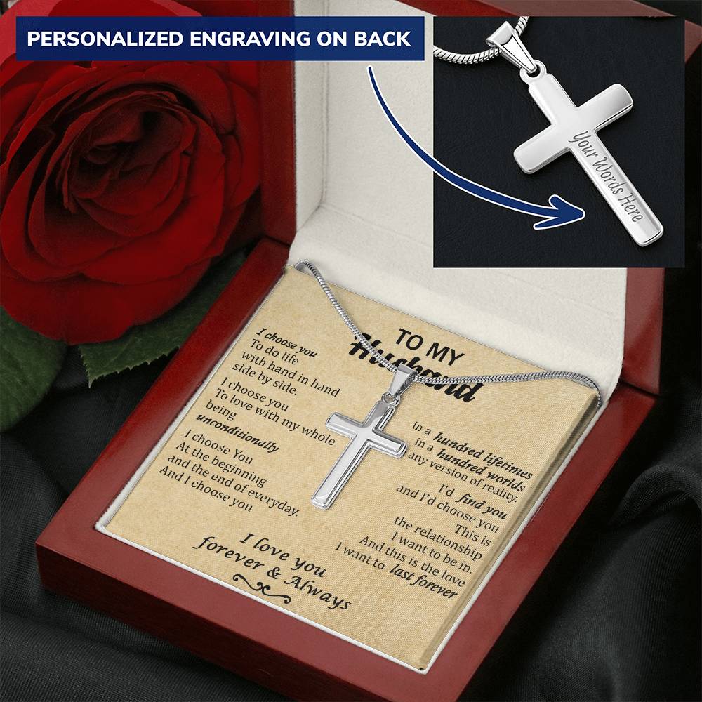 For Husband - Hundred Lifetimes - Cross Customize Engraved Cross Necklace