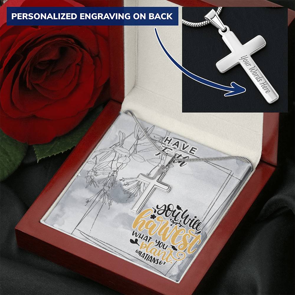 Dad To Son Gifts - You Will Harvest What You Plant Customize Engraved Cross Necklace