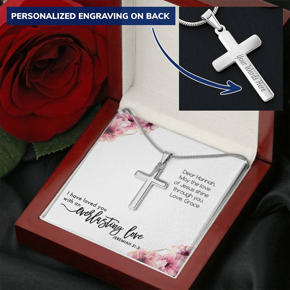 Baptism Cross Gift For Women - I Have Loved You With An Everlasting Love Card Customize Engraved Cross Necklace