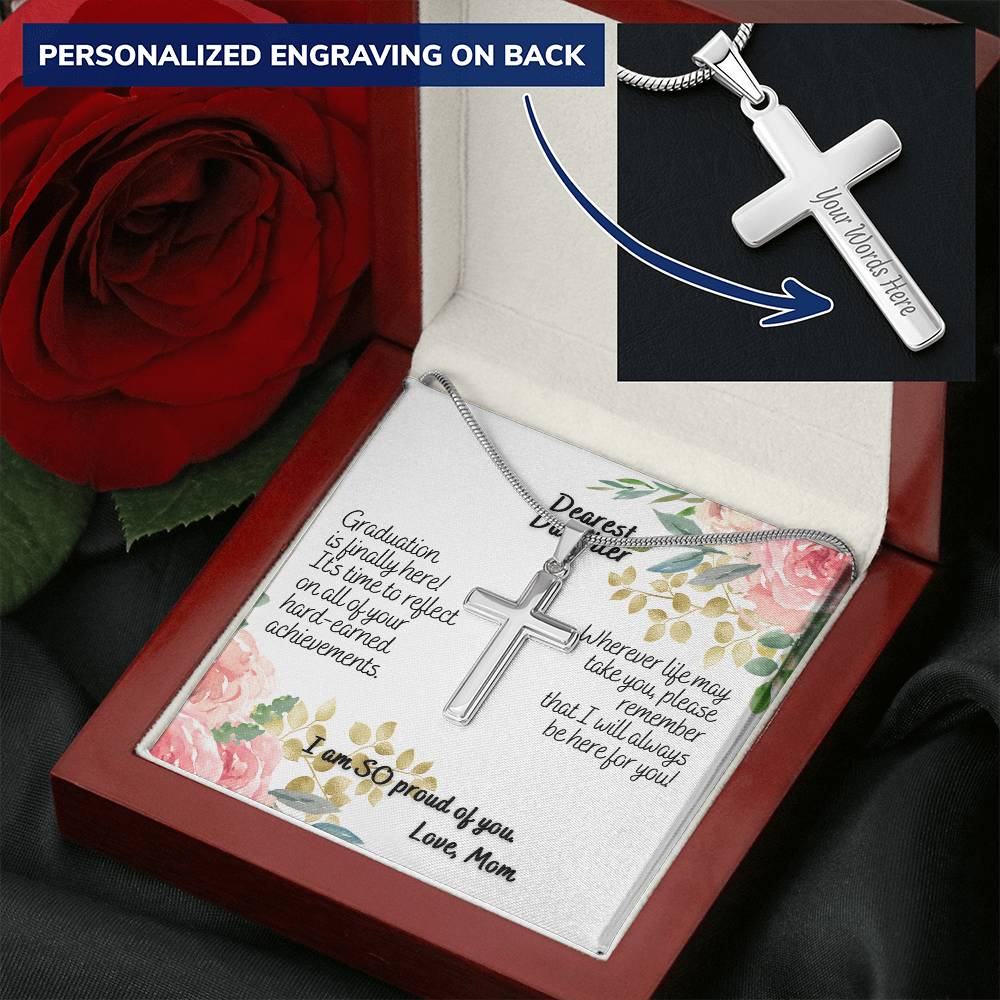 Dearest Daughter Graduation Engravable Cross Necklace Customize Engraved Cross Necklace